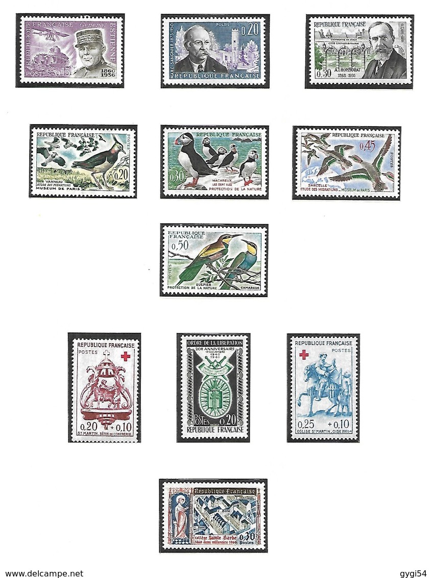 France   1956 à 1961 Timbres Poste  Années Complètes    cat yt  n° 1050 à  1324    n** MNH cote 580