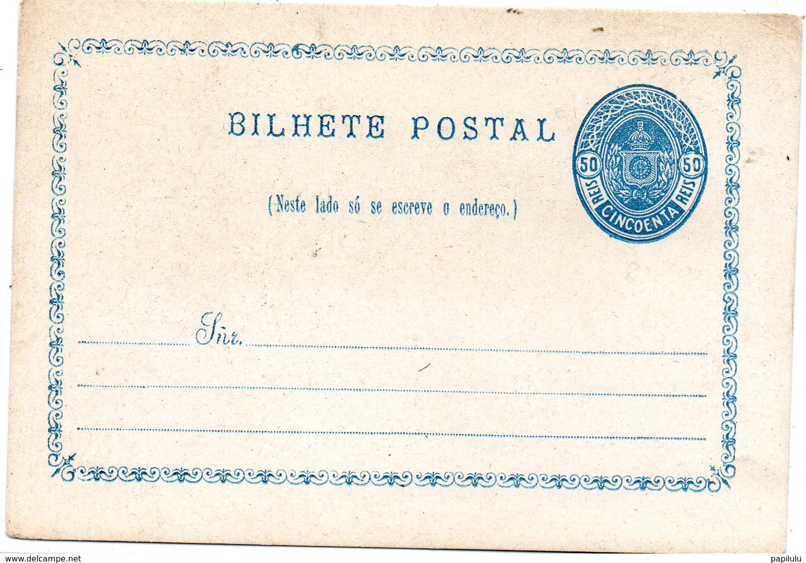 BRÉSIL (21) :  Entier Postal 50 Reis - Préphilatélie