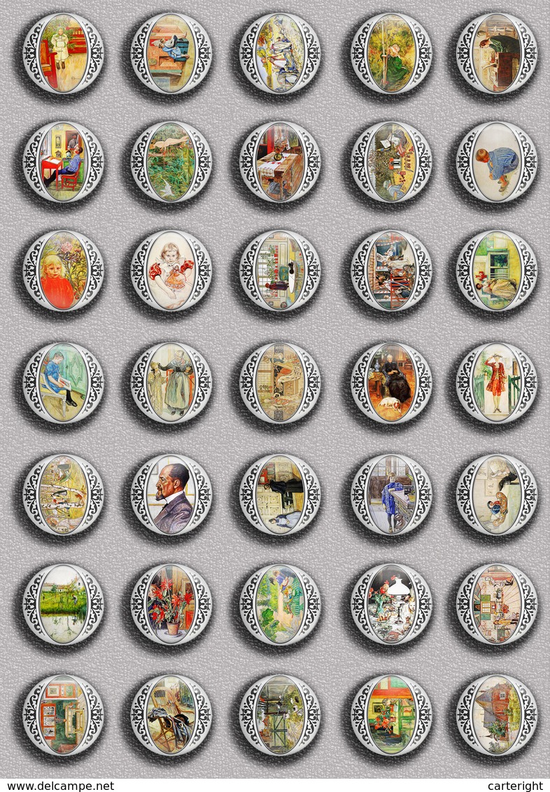 Carl Larsson Painting Fan ART BADGE BUTTON PIN SET 1 (1inch/25mm Diameter) 35 DIFF - Autres & Non Classés