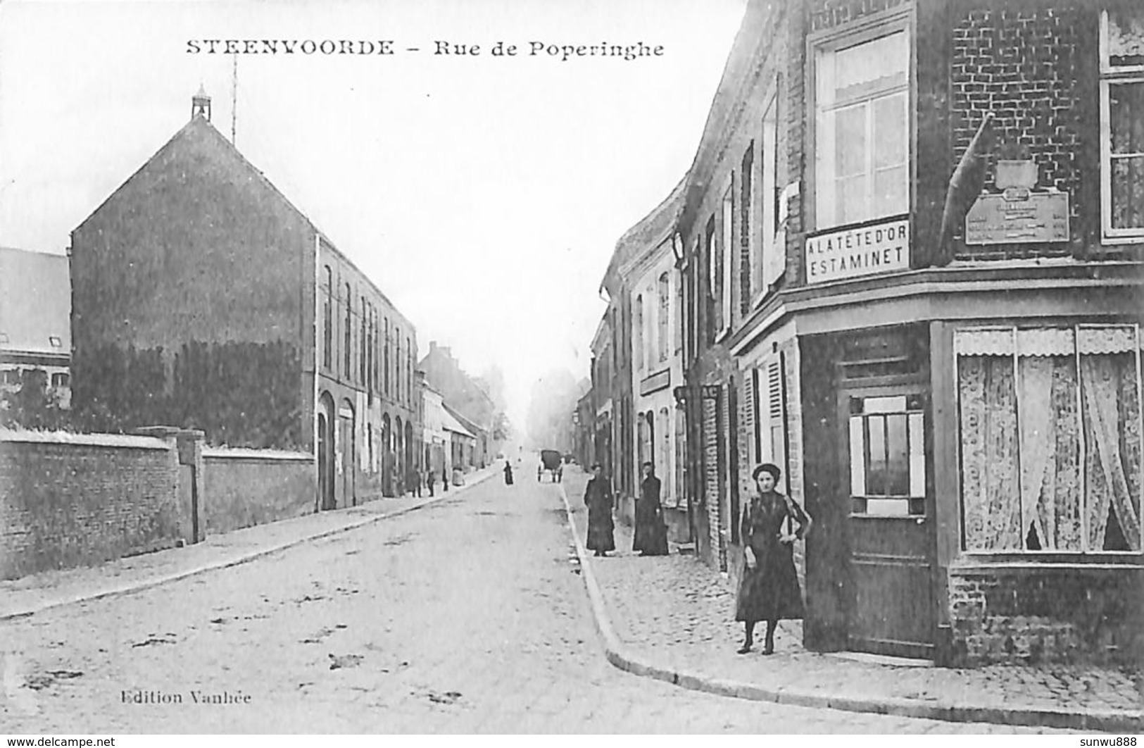 59 - Steenwoorde - Rue De Poperinghe (Estaminet A La Tête D'Or, Animée, Edition Vanhée, Imp. Edia) - Steenvoorde