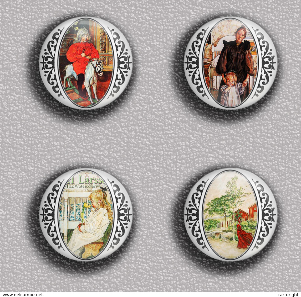 Carl Larsson Painting Fan ART BADGE BUTTON PIN SET 4 (1inch/25mm Diameter) 35 DIFF - Autres & Non Classés