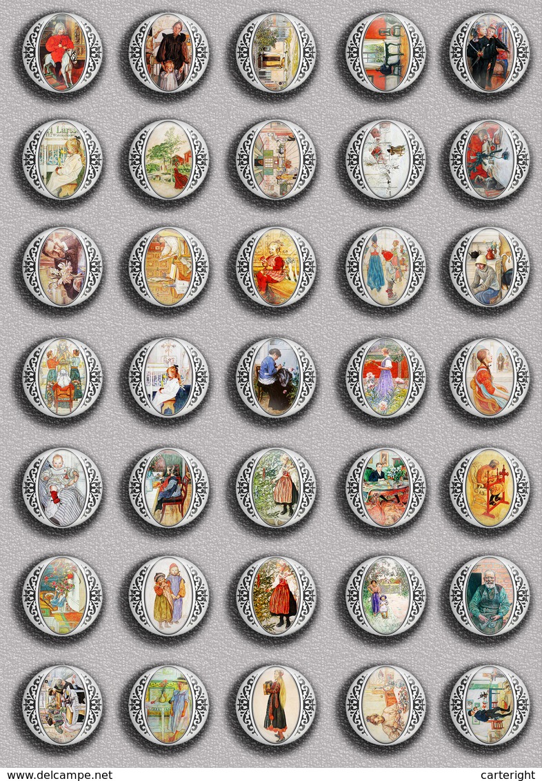 Carl Larsson Painting Fan ART BADGE BUTTON PIN SET 4 (1inch/25mm Diameter) 35 DIFF - Autres & Non Classés