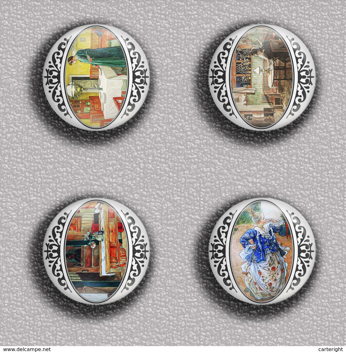 Carl Larsson Painting Fan ART BADGE BUTTON PIN SET 5 (1inch/25mm Diameter) 35 DIFF - Autres & Non Classés