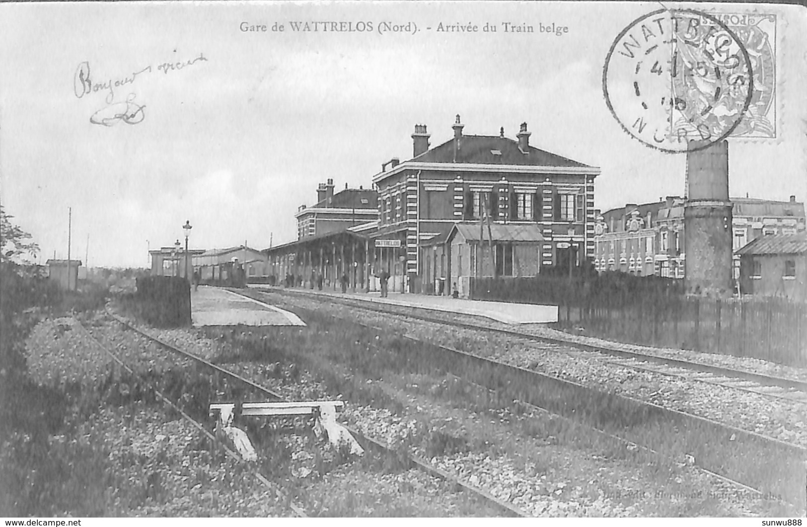 59 - Gare De Wattrelos - Arrivée Du Train Belge (animée, Impr Edit. Florimond Siou) - Wattrelos