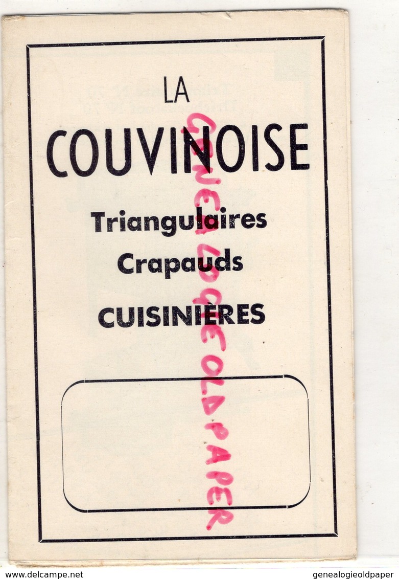 BELGIQUE- COUVIN- RARE DEPLIANT PUBLICITE CUISINIERE LA COUVINOISE- CRAPAUDS -FONDERIE EMAILLERIE-EMAIL- - Artigianato