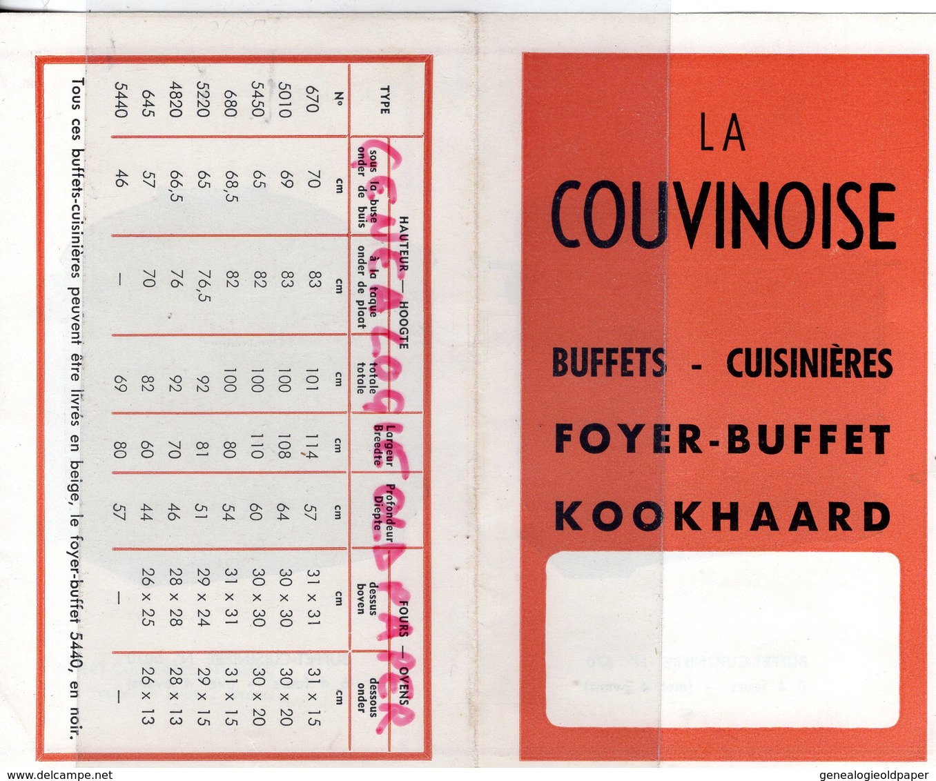 BELGIQUE- COUVIN- RARE DEPLIANT PUBLICITE CUISINIERE LA COUVINOISE- KOOKHAARD -FONDERIE EMAILLERIE-EMAIL- - Ambachten