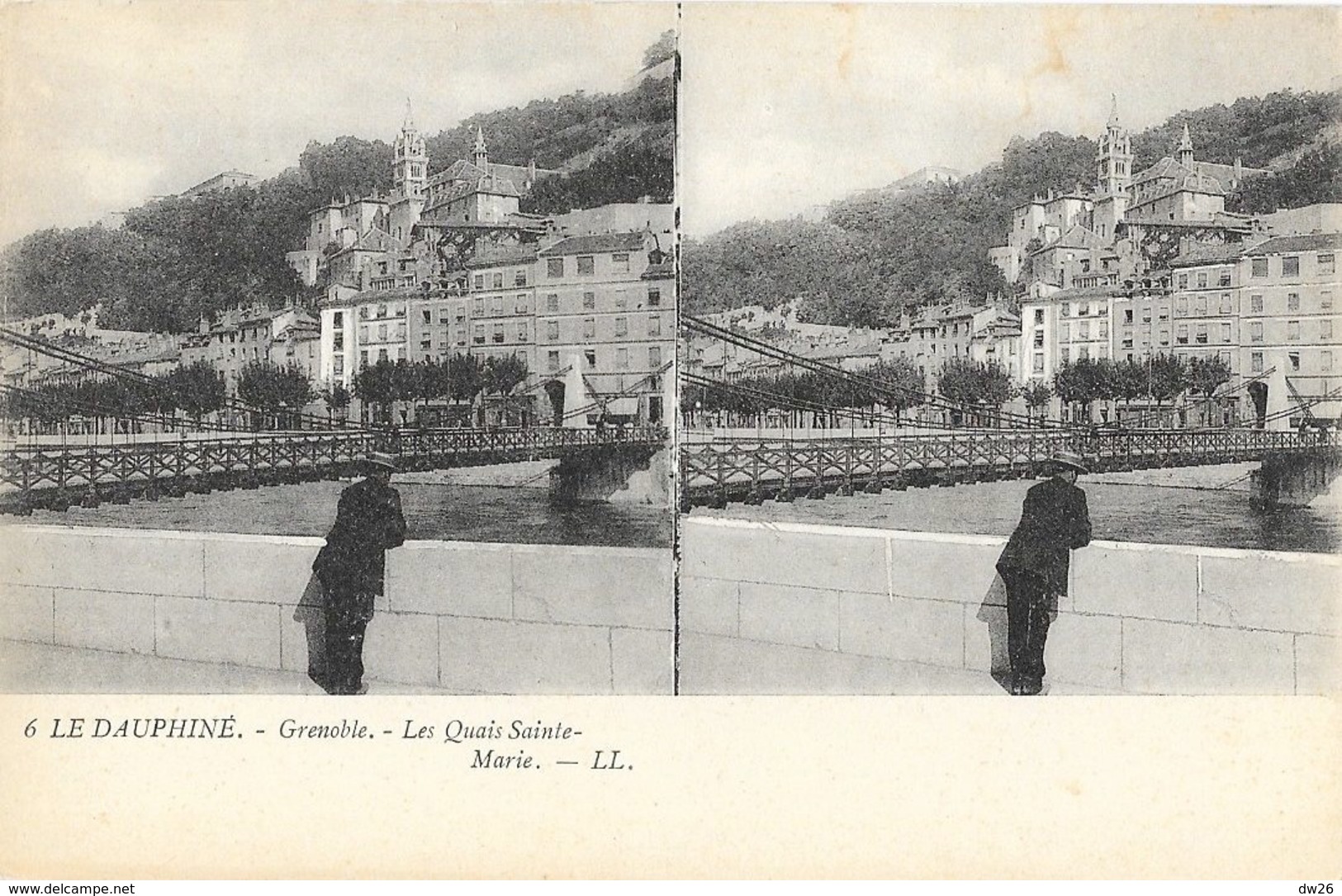 Le Dauphiné, Grenoble - Les Quais Sainte Marie - Carte Stéréoscopique LL N° 6 Dos Simple, Non Circulée - Stereoscopische Kaarten