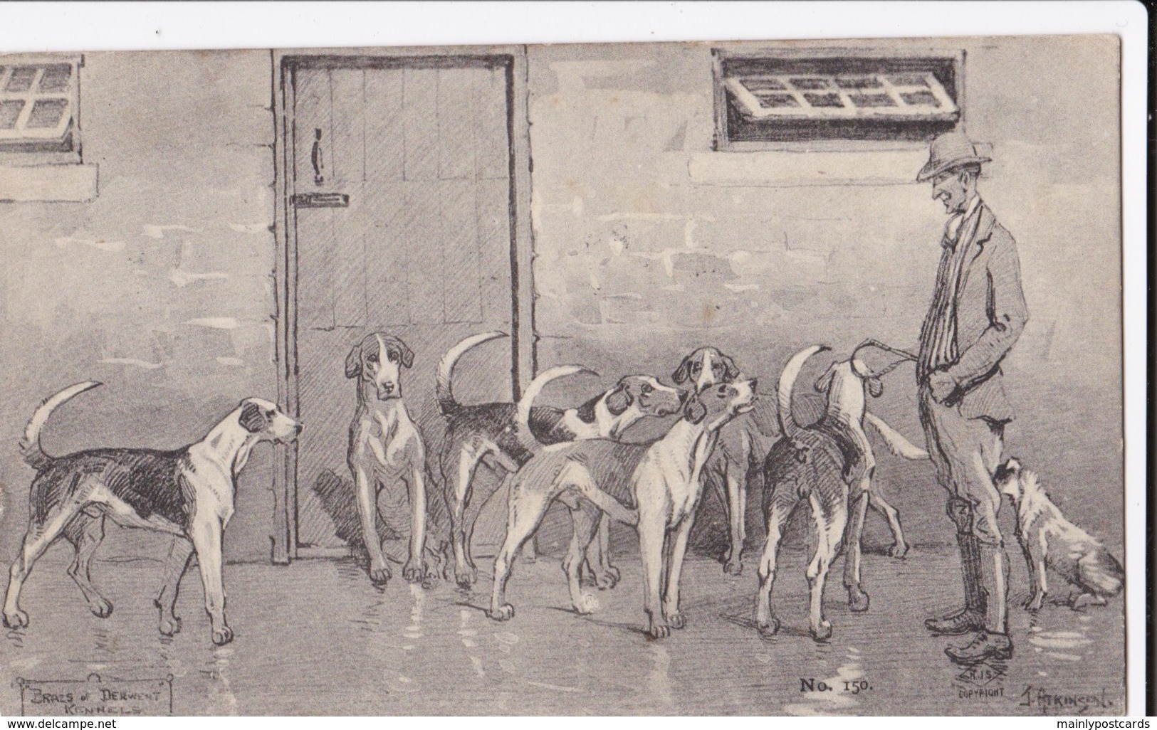 AM88 Animals - Pack Of Hounds At Braes Of Derwent Kennels - Dogs, Signed J Atkinson - Dogs