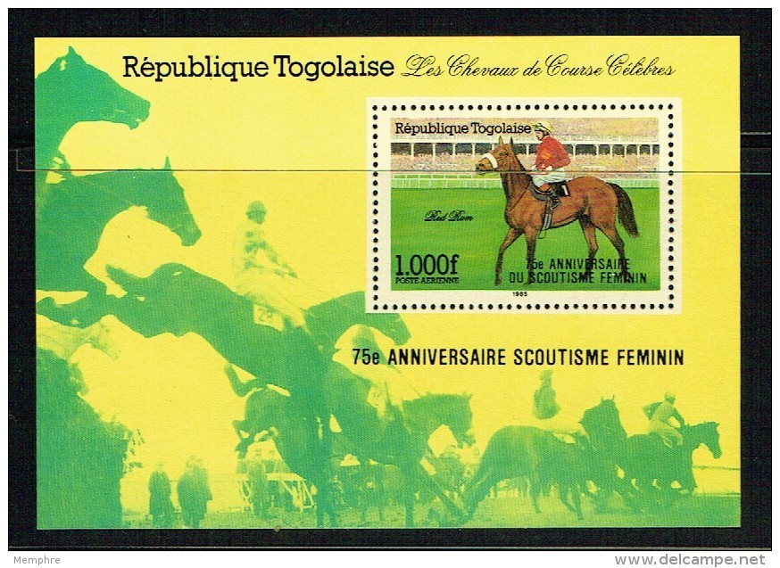 1986  Cheval De Course - Surchargé &laquo;75è Ann. Du Scoutisme Féminin&raquo;  Bloc-feuillet  ** - Togo (1960-...)