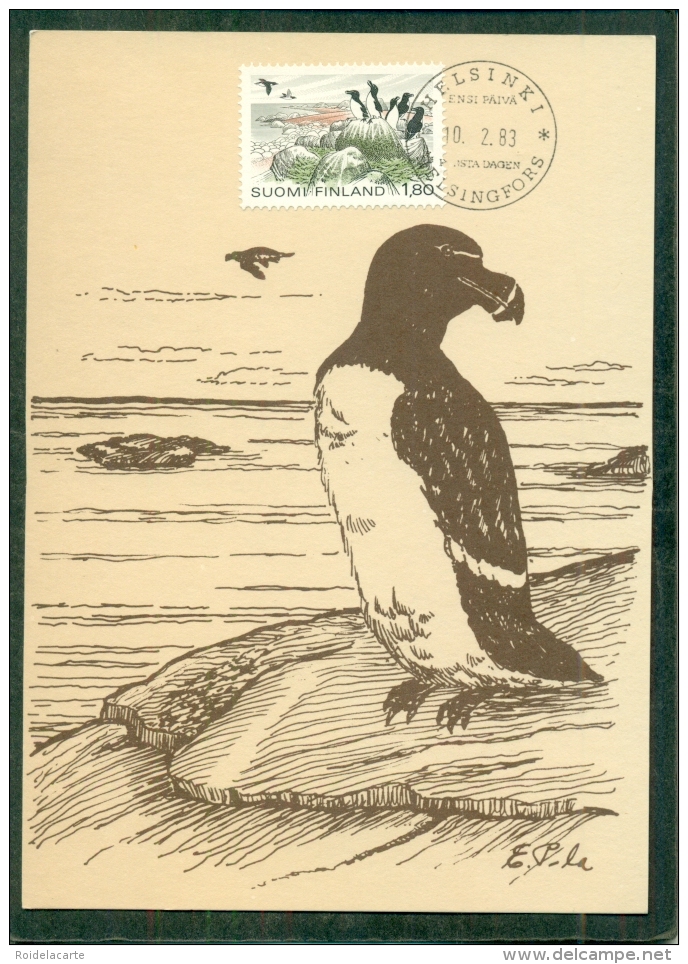 CM-Carte Maximum Card # 1983-FINLANDE-SUOMI # National Park #Oiseaux,Vogel,birds # Tordalken ,razorbill (Alca Torda) - Cartes-maximum (CM)