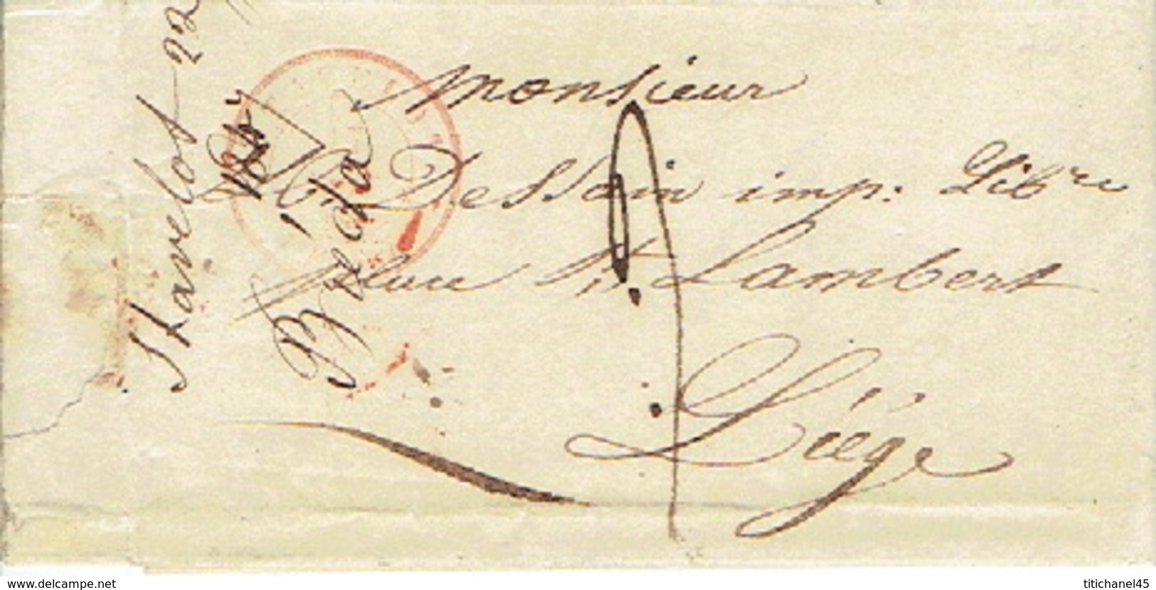LAC  Du  22/01/1847 De STAVELOT Vers LIEGE H. DESSAIN Imprimeur - Signé BREDA - 1830-1849 (Belgique Indépendante)