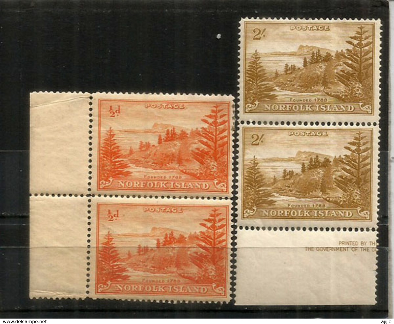 Ball Bay Stamps, Neufs/mint **  Paire Se-tenant, Année 1947,    Côte  15,00 Euro - Ile Norfolk