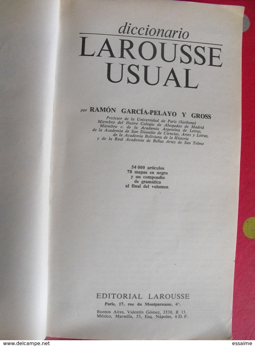 Diccionario Larousse Usual. Dictionnaire En Espagnol. 1974 - Dictionnaires