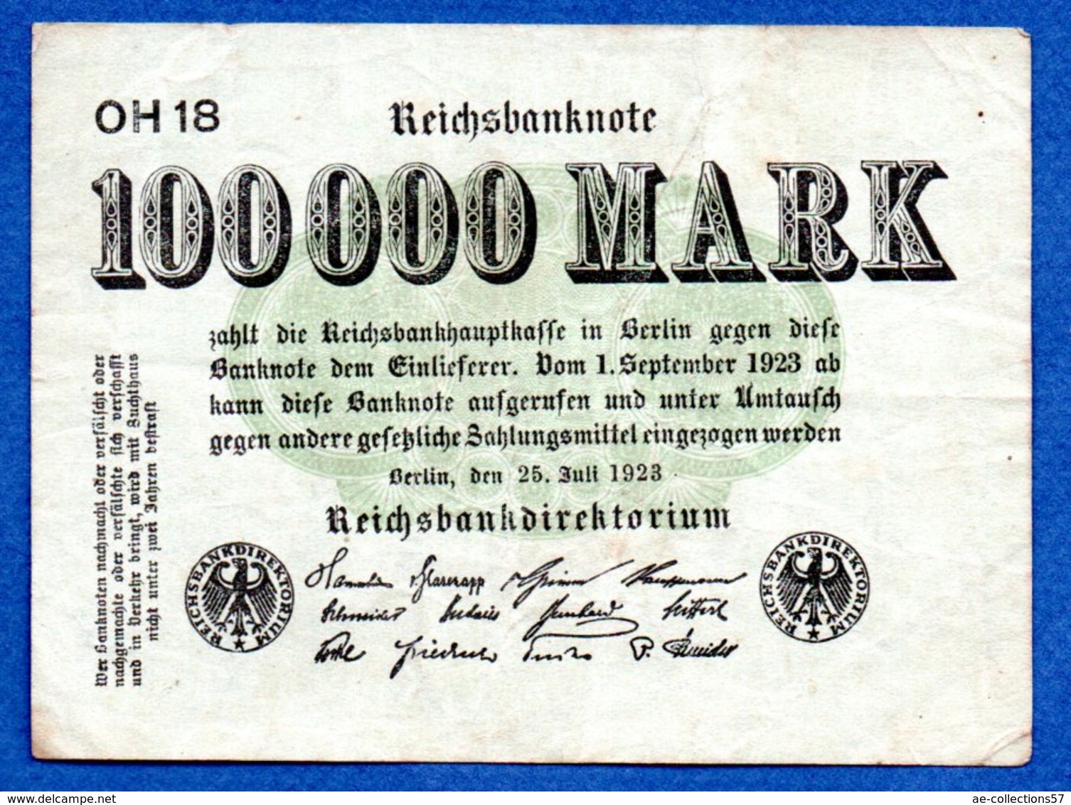 Allemagne  -  100000 Mark  25/7/1923 - Pick # 91   -  état  TB - 100000 Mark