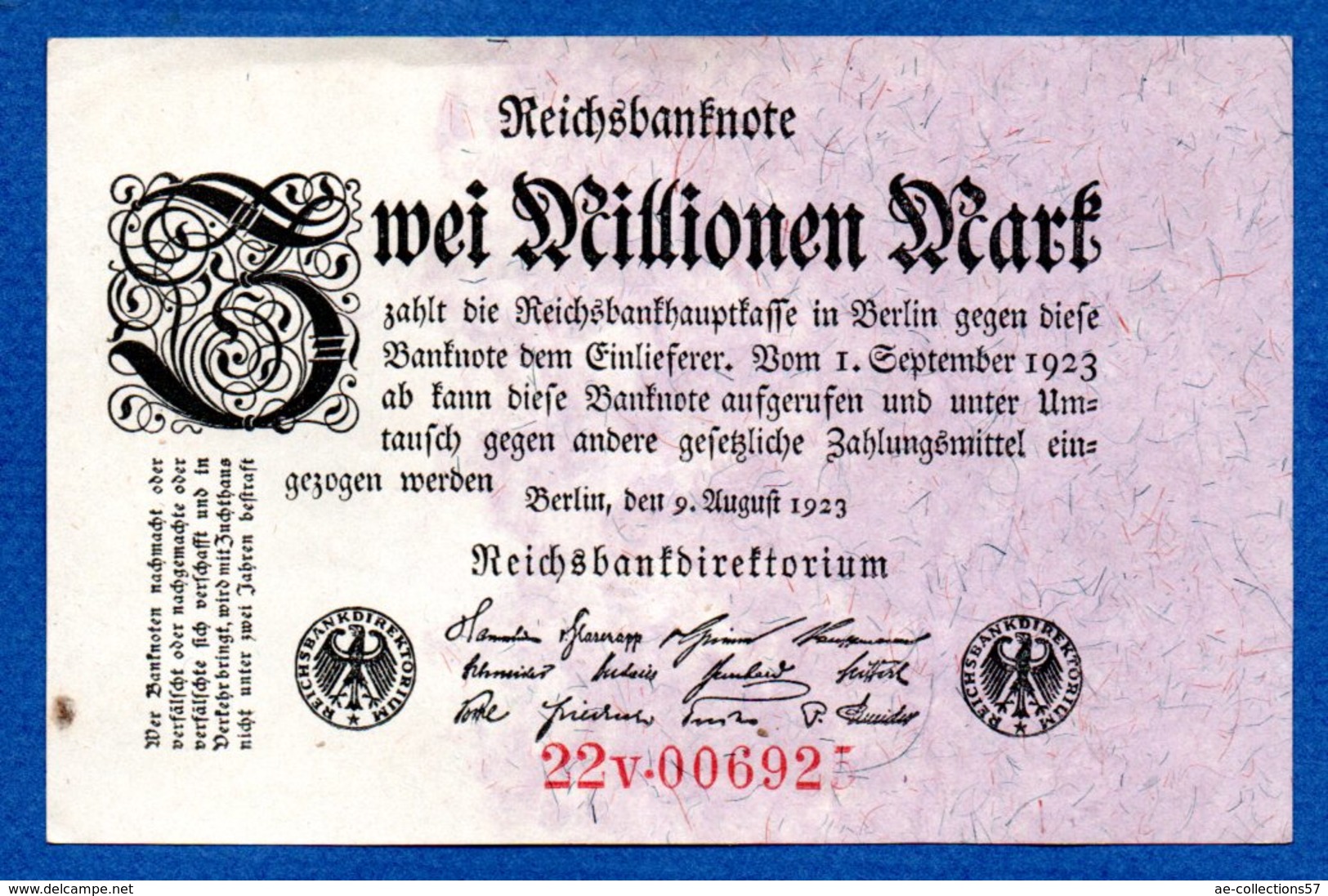 Allemagne  -  2 Millionen   Mark  9/8/1923   - Pick # 103 -  état  TTB - 2 Millionen Mark