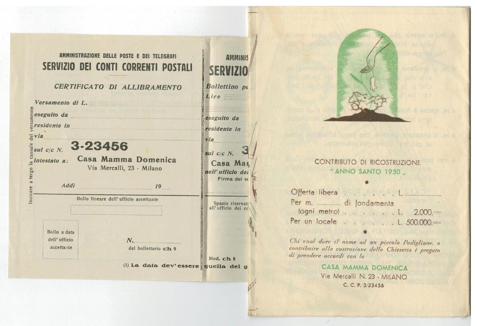 3 Cartoline Roma Da Casa Mamma Domenica Milano Contributo Di Ricostruzione Anno Santo 1950 - Milano