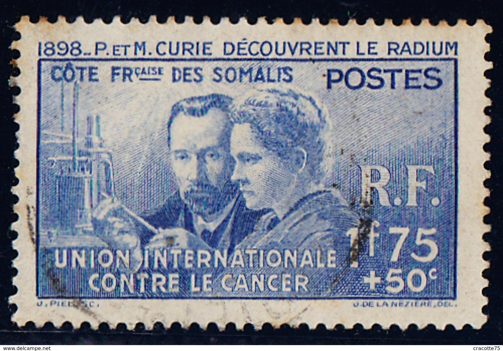 COTE DES SOMALIS - N°147 OBLITERE .  MARIE ET PIERRE CURIE. - 1938 Pierre Et Marie Curie