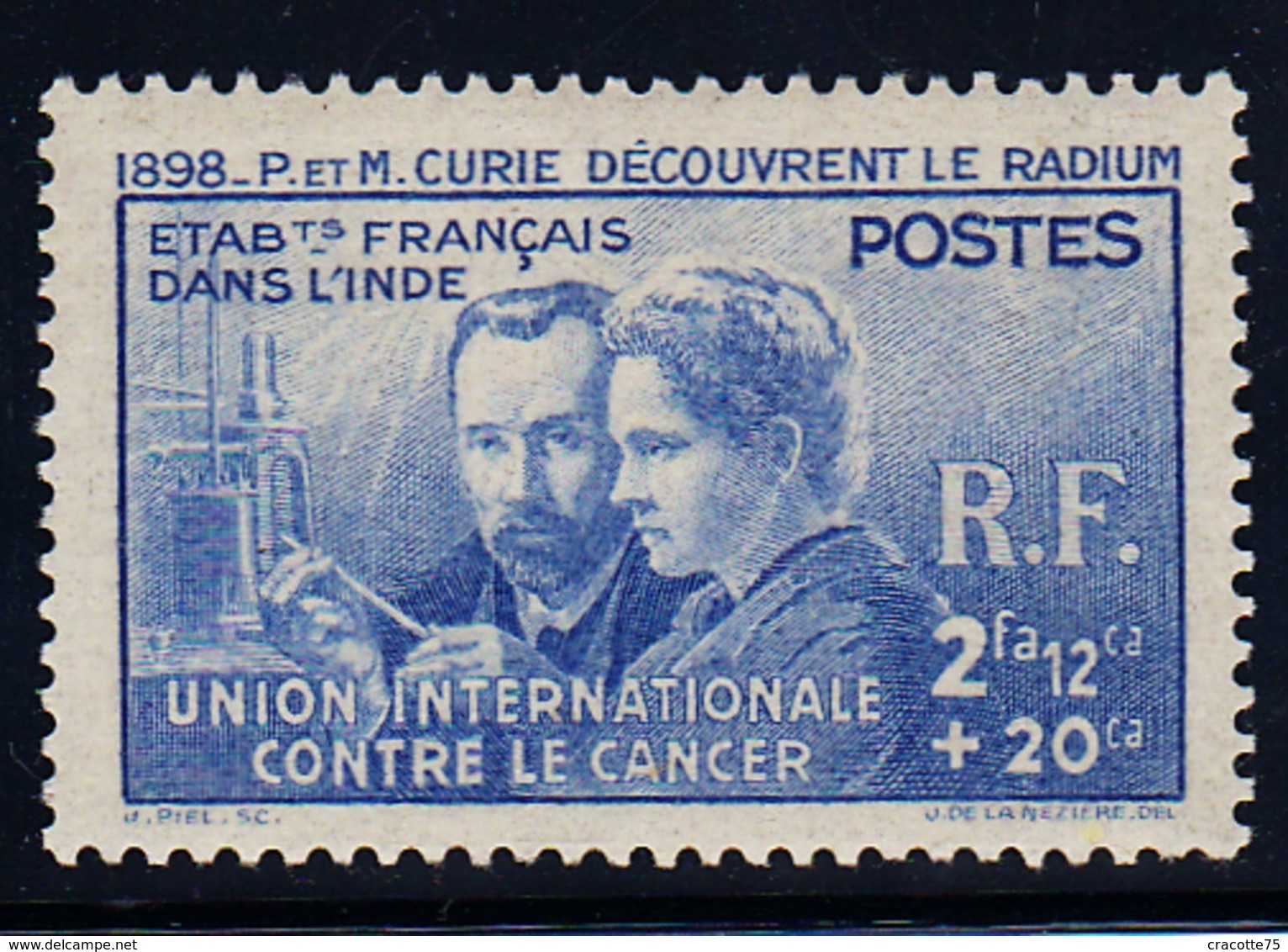 INDE - N°115* .  MARIE ET PIERRE CURIE. - 1938 Pierre Et Marie Curie