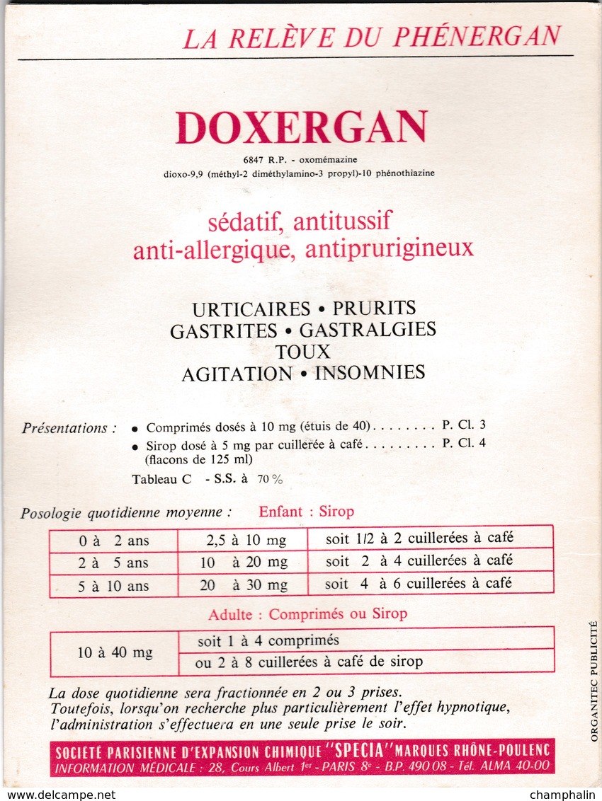 Société Parisienne Expansion Chimique - Doxergan - Uniformes Militaires - Officier De Santé En Chef Près Des Armées N°4 - Werbung