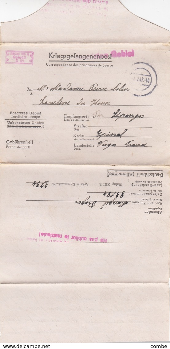 GERMANY STALAG XIII 1942 TO FRANCE - Collections (without Album)