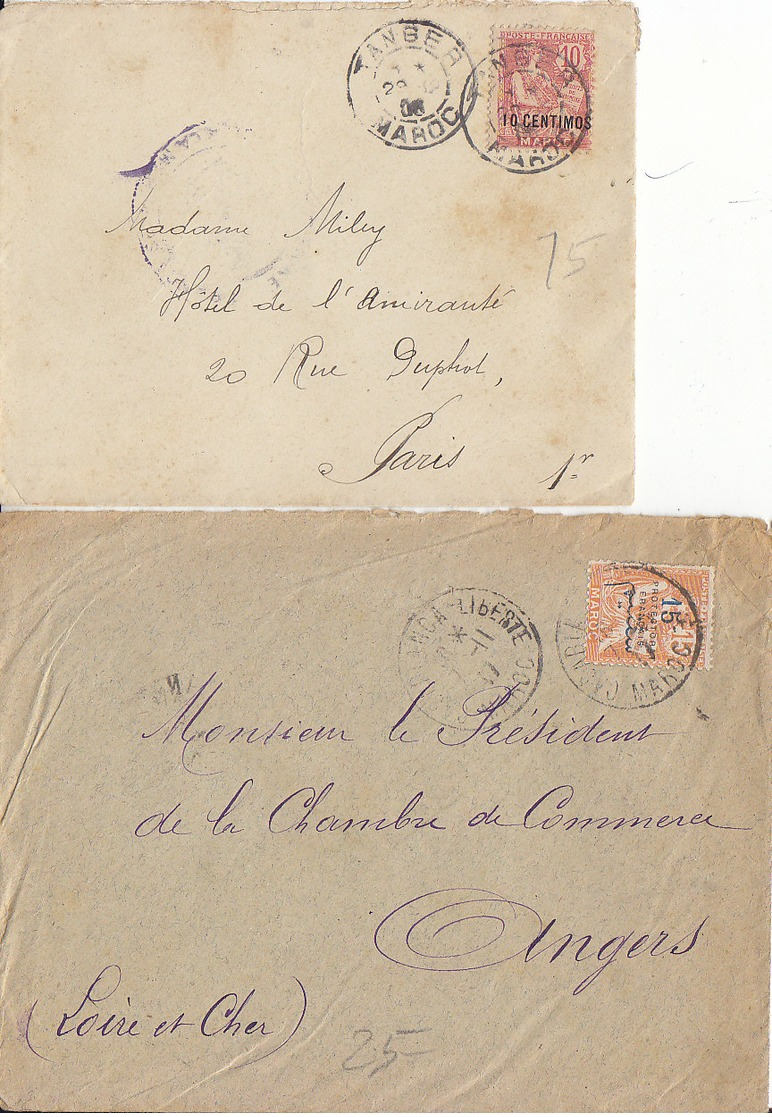 Maroc ,2 Enveloppes , N° 12 Sur Lettre De 1906 Et N° 42 Sur Lettre De 1917 - Covers & Documents