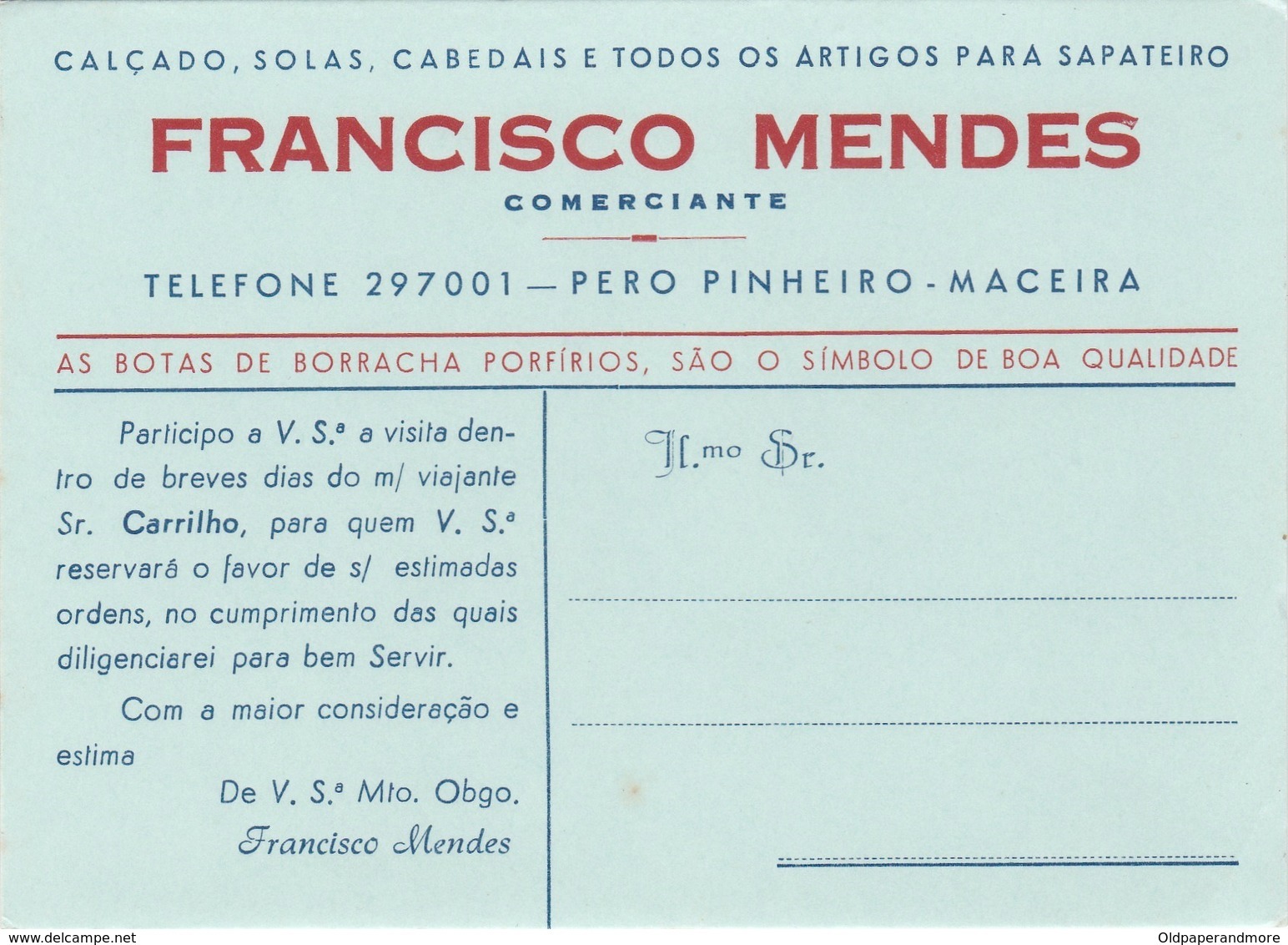 PORTUGAL - FRANCISCO MENDES - MACEIRA  - ADVERTISING - ABSORBENT PAPER - MATA BORRÃO - BLOTTER - BLOTTING PAPER - Chaussures