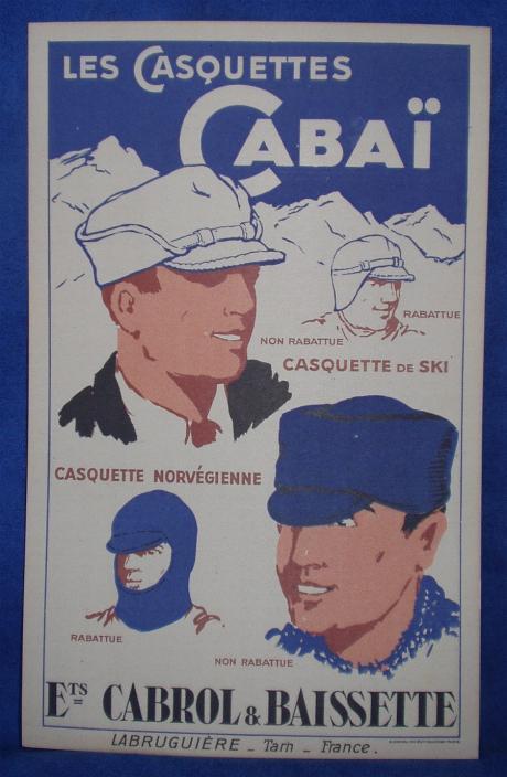 Publicité Cartonnée "CASQUETTES CABAI" - Targhe Di Cartone