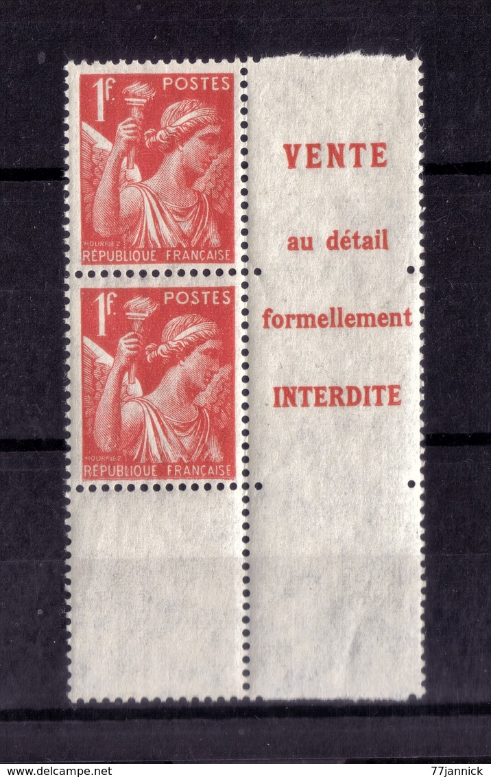 N* 433a (paire Verticale De Carnets Non Confectionnés)  NEUF** - 1939-44 Iris