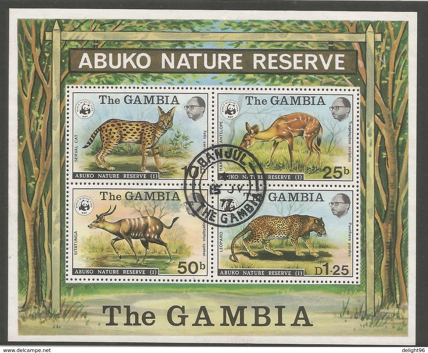 1976 Gambia WWF Abuko Nature Reserve I: Wild Cats & Antelopes Minisheet (o / Used / Cancelled) - Gebruikt