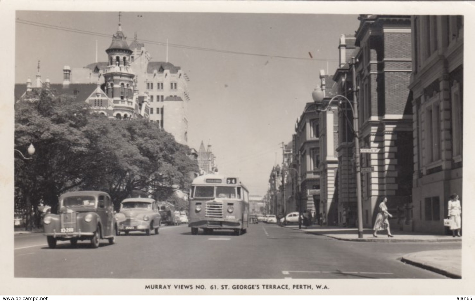 Perth Australia, George's Terrace At Cathedral Ave Street Scene Bus Autosc1940s/50s Vintage Murray Views # 61 Postcard - Perth