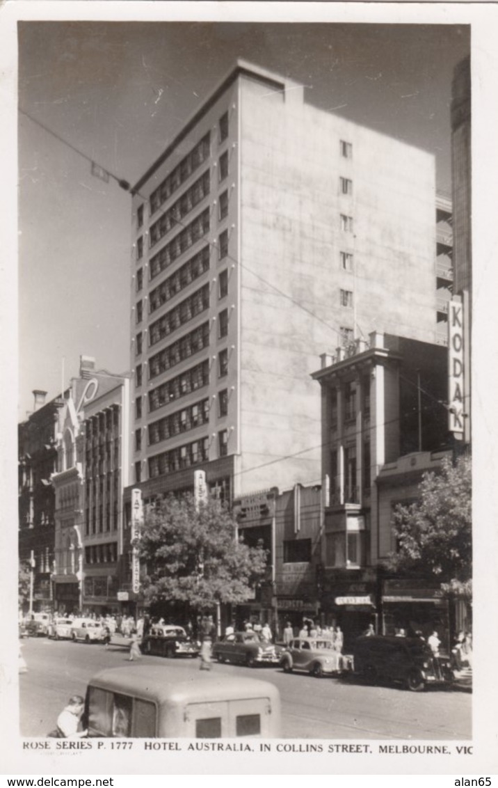 Melbourne Australia, Hotel Australia Collins Street Scene, C1950s Vintage Rose #1777 Real Photo Postcard - Melbourne