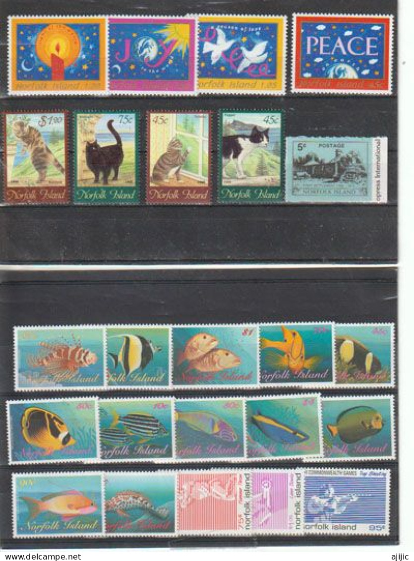 Année 1998.  24 Timbres + 4 B-F Neufs ** Chats,poissons,etc  Côte 75,00 Euro. Deux Photos - Ile Norfolk