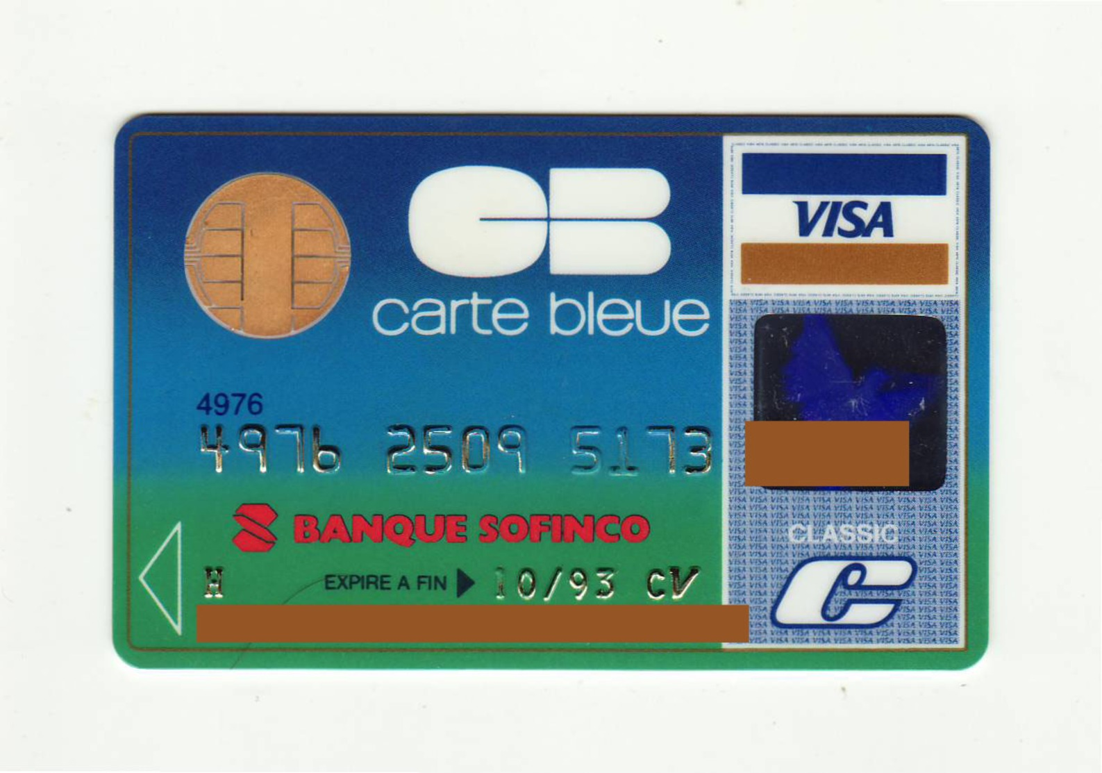 Banque Sofinco FRANCE Carte Bleue VISA Expired 1993 - Credit Cards (Exp. Date Min. 10 Years)