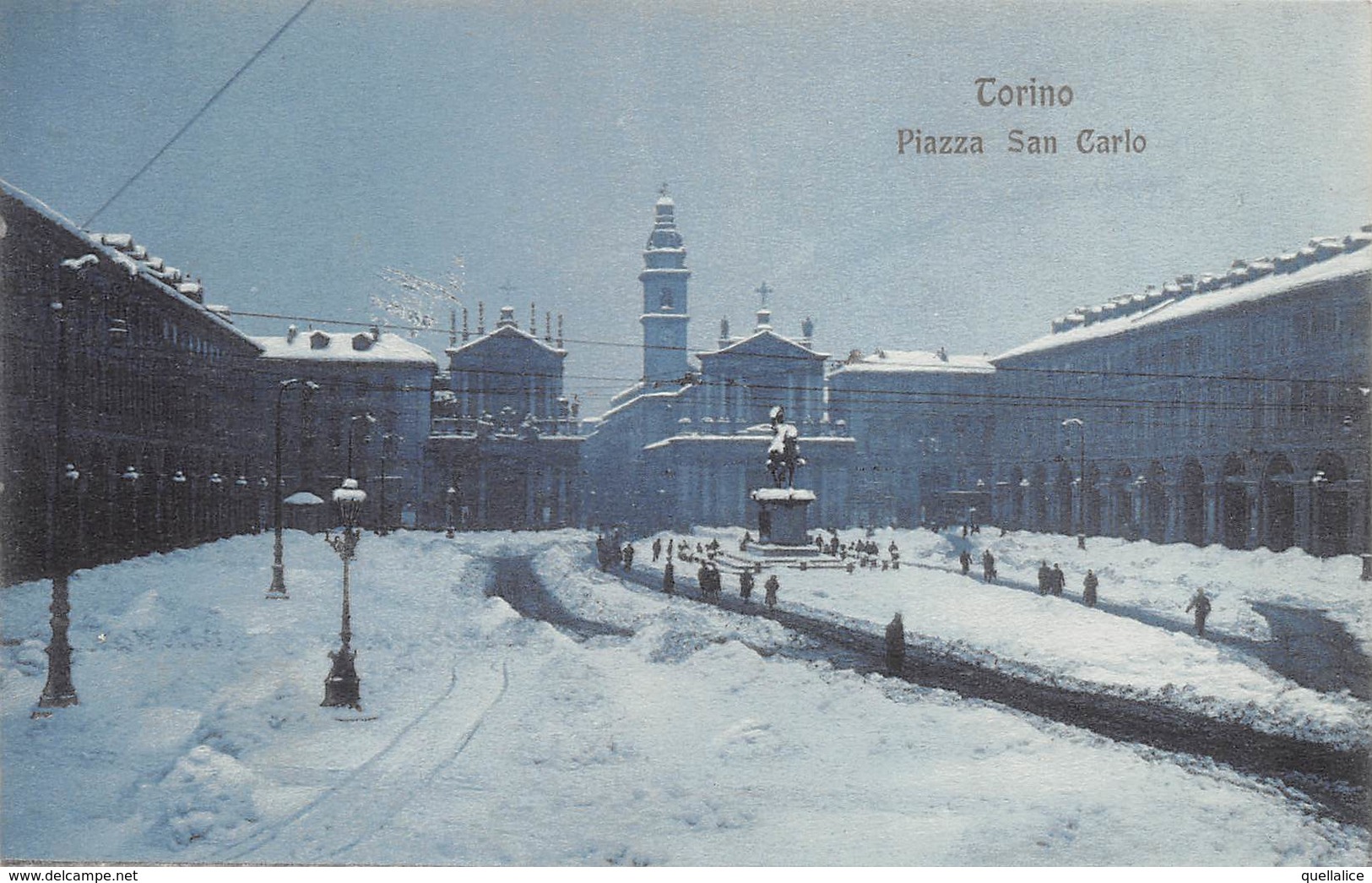 0578 "TORINO - PIAZZA SAN CARLO" ANIMATA, NEVE. CART NON SPED - Orte & Plätze