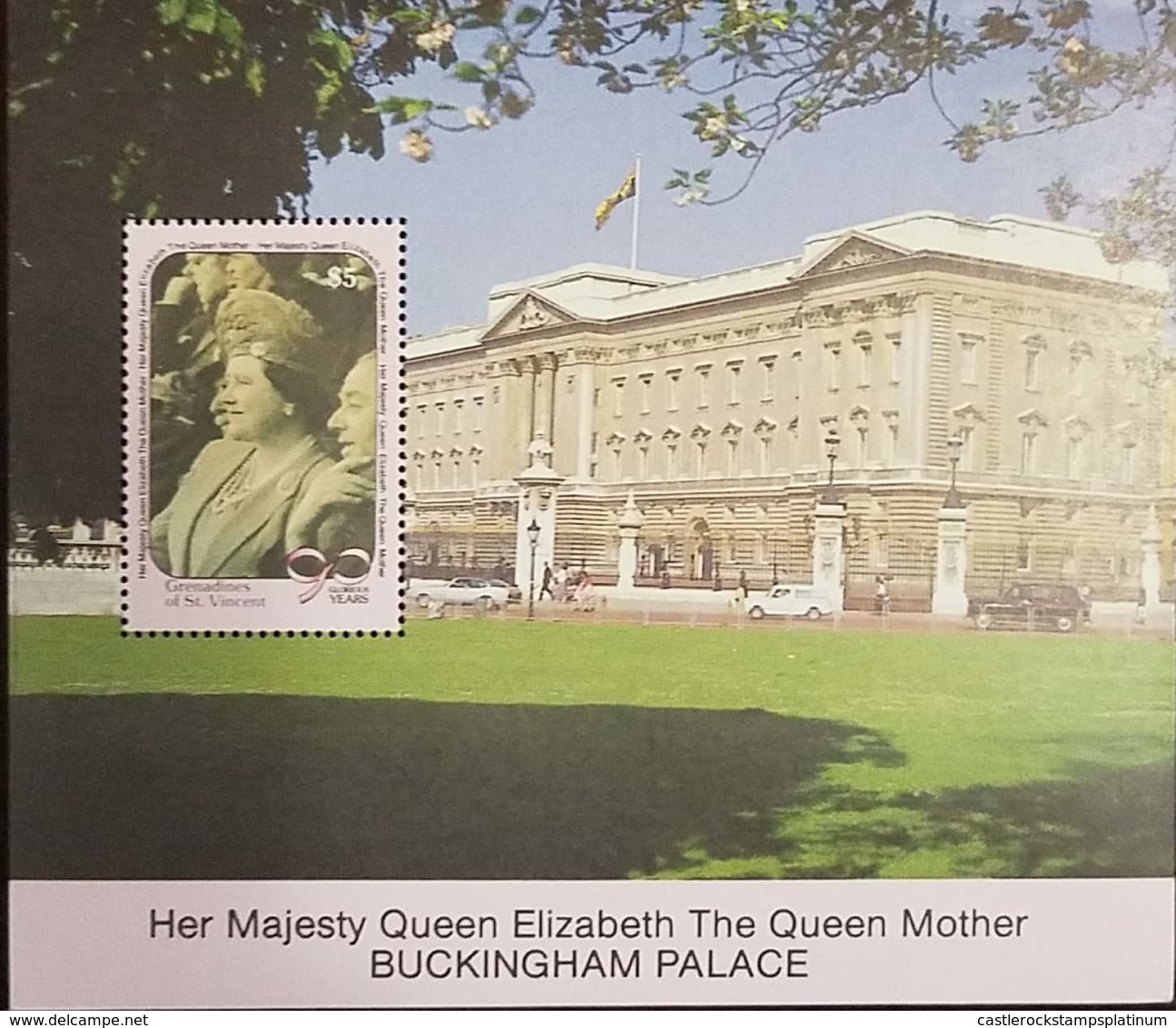 L) 1990 GRENADINES OF ST. VINCENT, HER MAJESTY QUEEN ELIZABETH THE QUEEN MOTHER BUCKINGHAM PALACE, CARS, 90 GLORIOUS YEA - St.-Vincent En De Grenadines