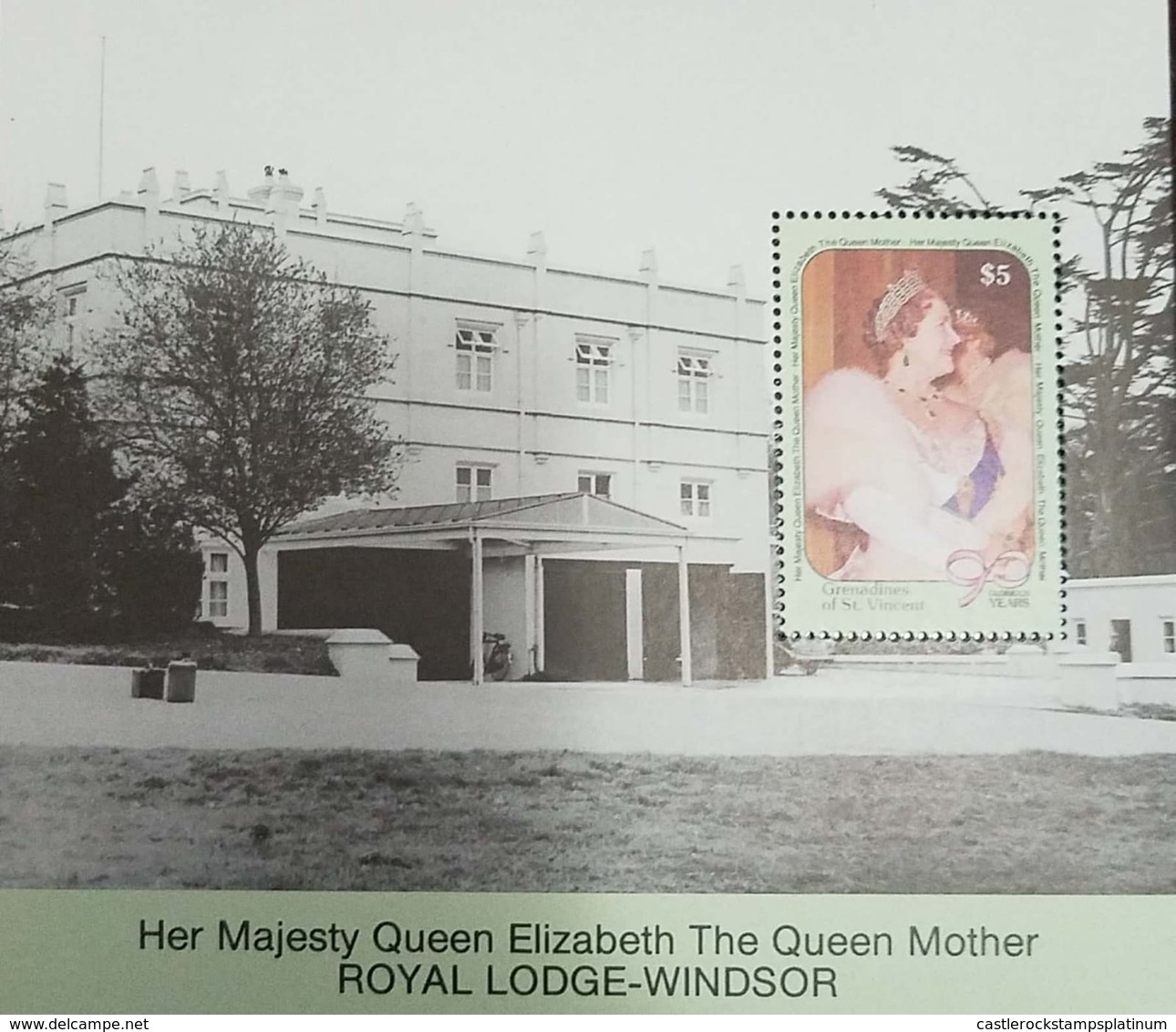 L) 1990 GRENADINES OF ST. VINCENT,5C, HER MAJESTY QUEEN ELIZABETH THE QUEEN MOTHER ROYAL LODGE-WINDSOR, MNH - St.Vincent & Grenadines