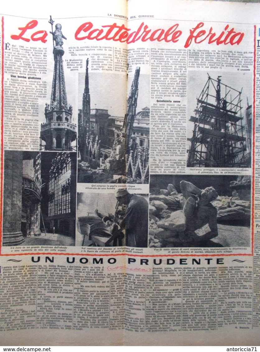 La Domenica Del Corriere 6 Agosto 1944 WW2 Bombe Duomo Di Milano Senna Tedeschi - Oorlog 1939-45