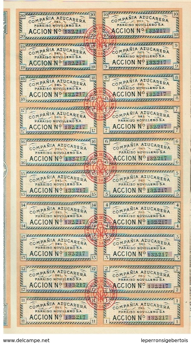 Ancienne Action - Compañía Azucarera Del Paraiso Novillero S.A - Repùblica Mexicana - Titre De 1924 - Industry