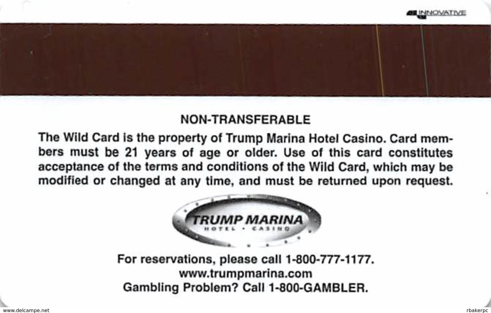 Trump Marina Casino - Atlantic City NJ - BLANK Slot Card - Casino Cards