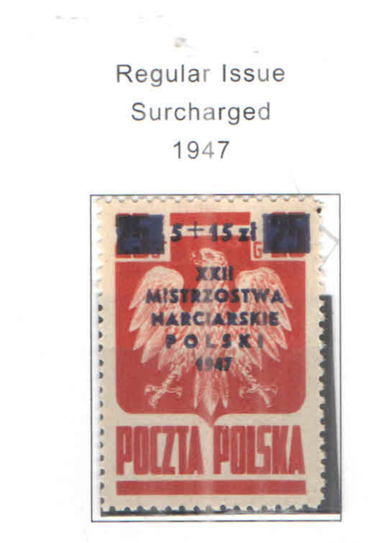 Polonia SP.1947 Reg.Em.Surch. Scott.B 54 See Scan On Scott.Page; - Nuovi