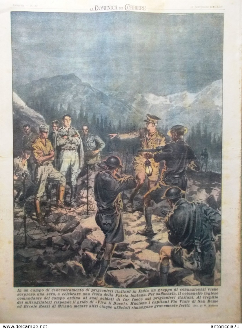 La Domenica Del Corriere 10 Settembre 1944 WW2 Campo India Rossi Viale Montagna - Guerra 1939-45