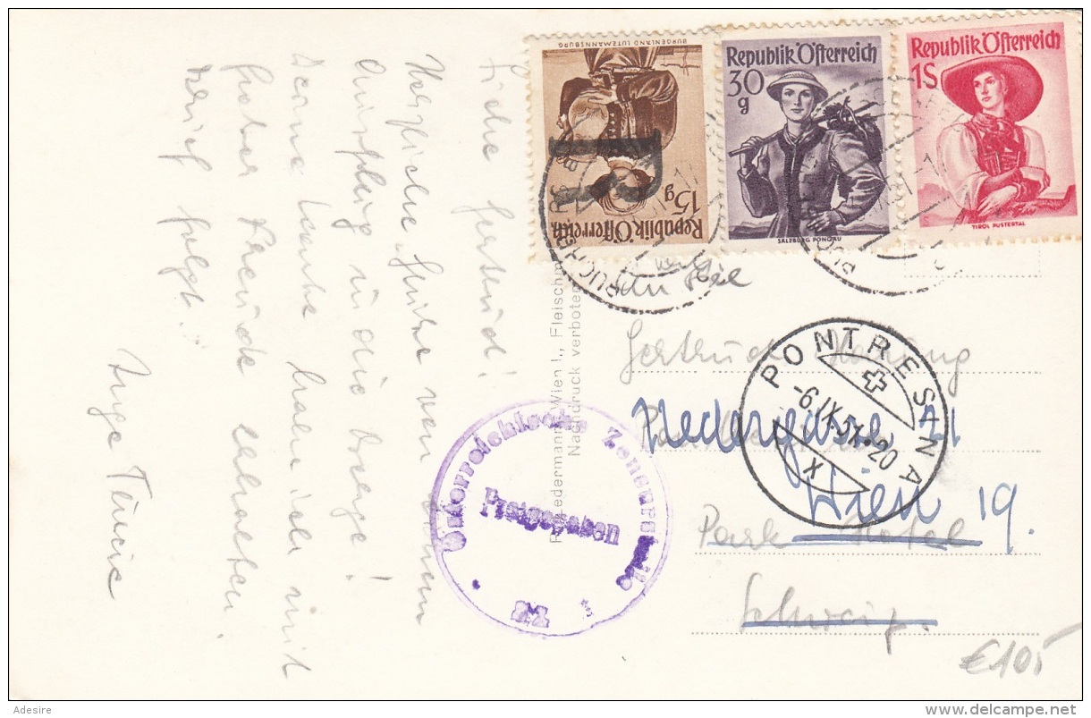 RRR!  15 + 30 Gro + 1 S Rot Auf Ak PUCHBERG, Gel.1951, Stempel Pontresina + Zensurstempel - Briefe U. Dokumente