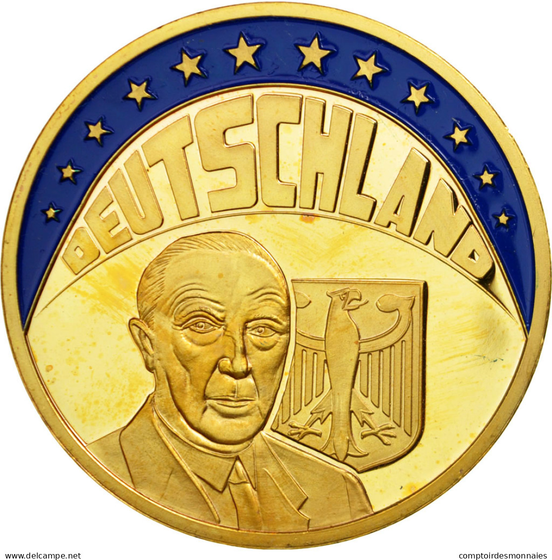 Allemagne, Médaille, Ecu, Konrad Adenauer, 1997, FDC, Copper Gilt - Autres & Non Classés