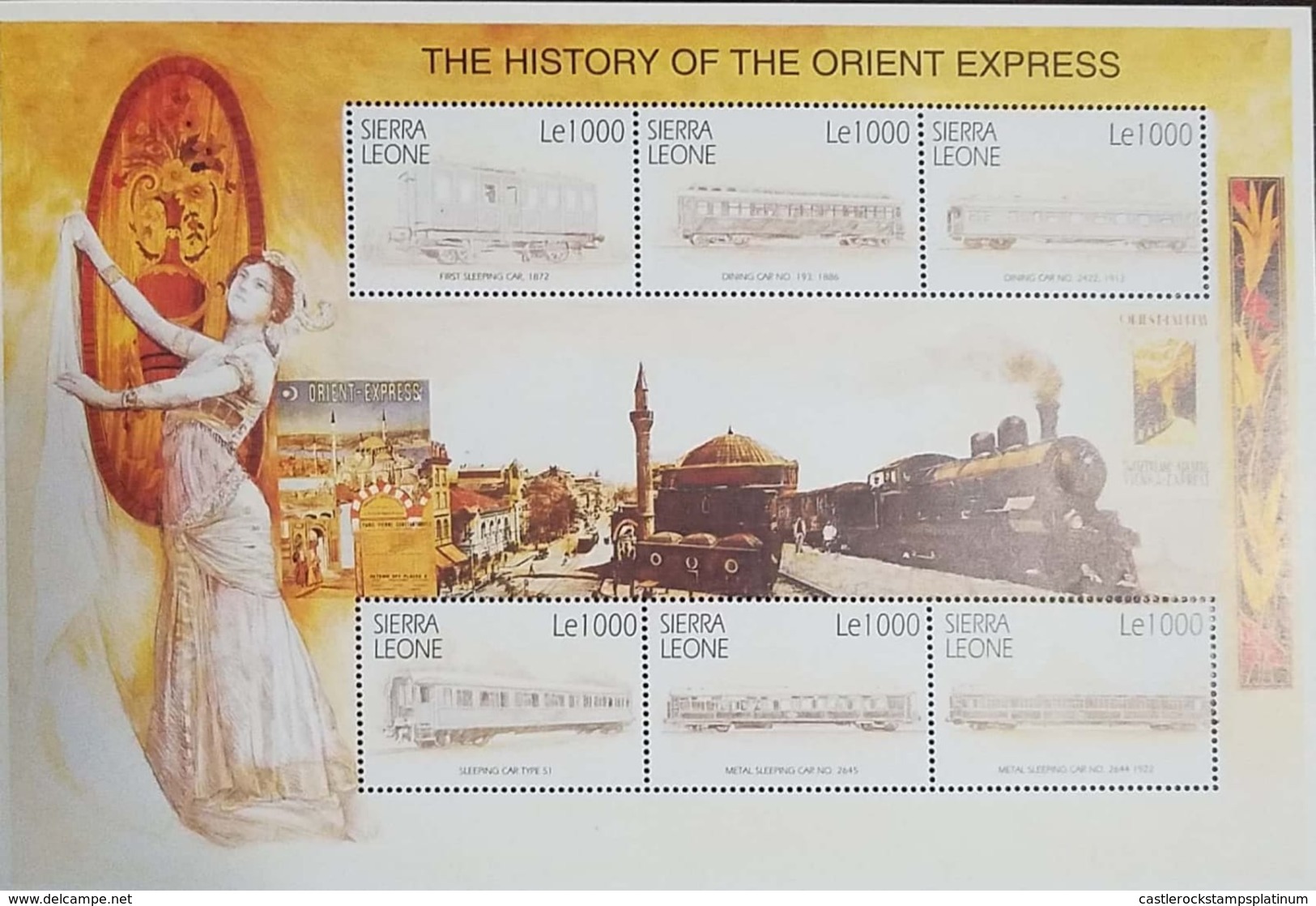 L) 2001 SIERRA LEONE, TRAINS, THE HISTORY OF THE ORIENT EXPRESS, RAILWAY, ARCHITECTURE, WOMEN, MNH - Sierra Leone (1961-...)