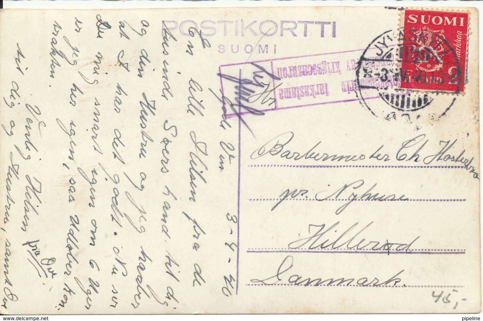 Finland Postcard Sent To Denmark 3-4-1940 KRIGSCENSORED (Jyväskyia Lysco) - Finland