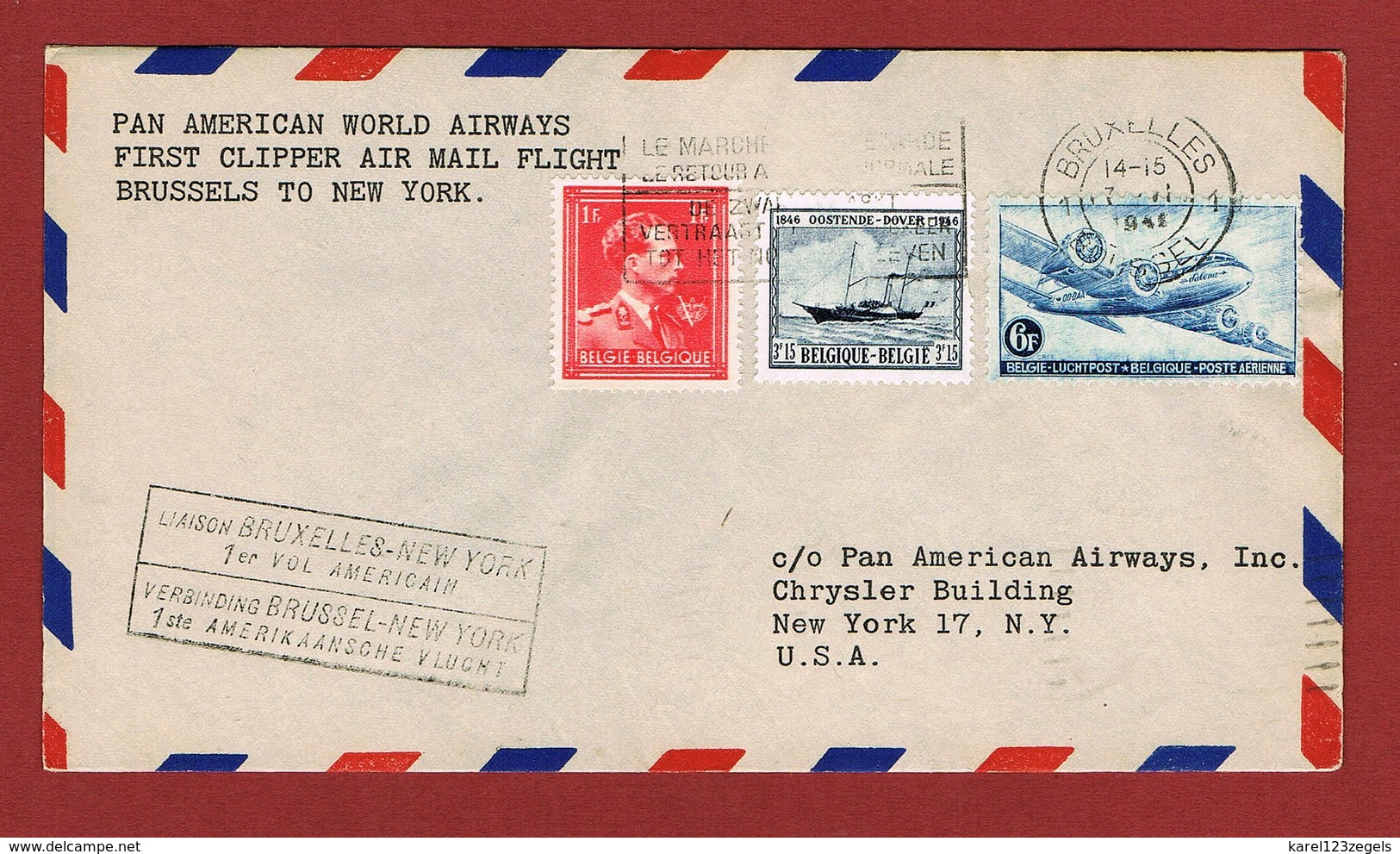 Pan Am First Flight Brussels To New York  June 17, 1946  ; 2 Scan - Other & Unclassified