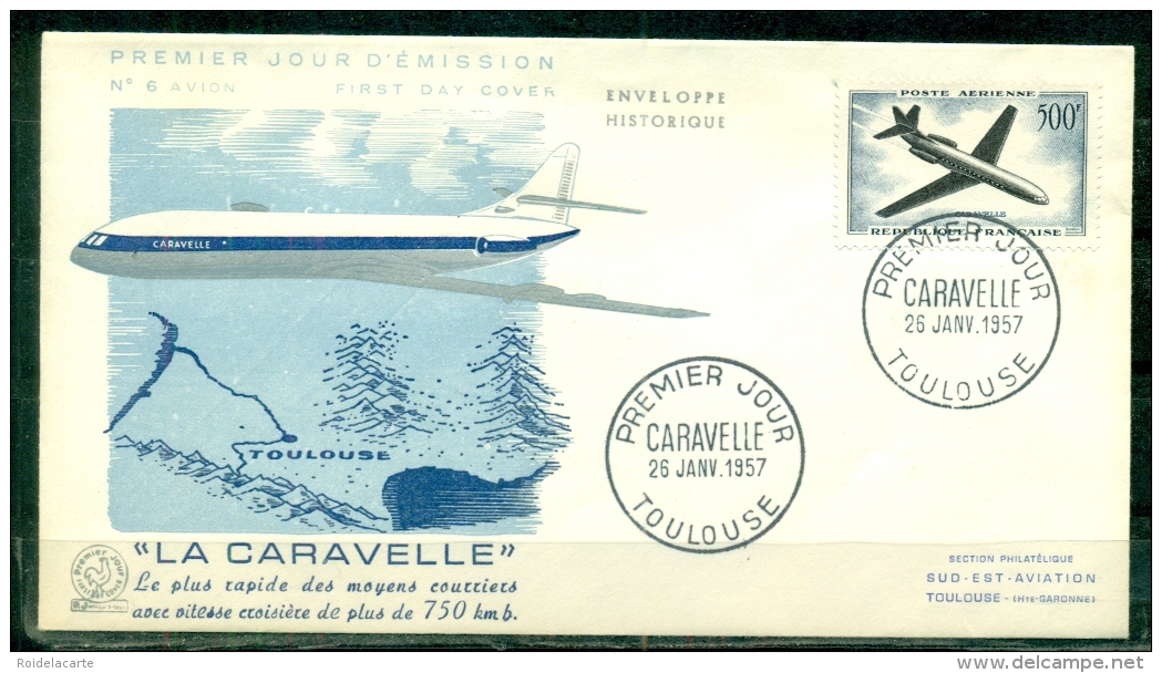 FDC  # 1957-France # Transports -Aviation # Avion à Réaction,Düsenflugzeug ,jet  " Caravelle " ,Toulouse (Edit. Le  Coq) - 1950-1959