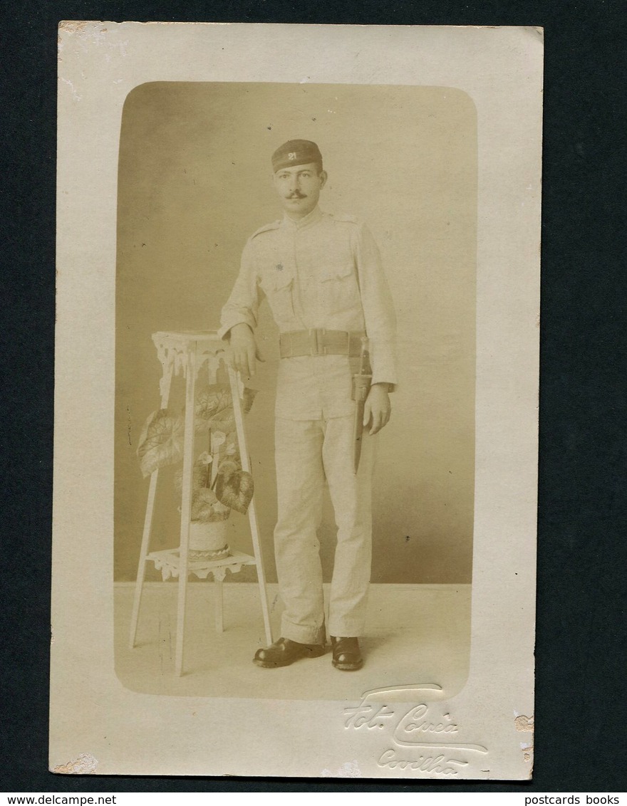 Postal Fotografico SOLDADO PORTUGUES Uniforme WWI. Fotografo CORREA COVILHÃ. Portugal 1917 - Guerre, Militaire