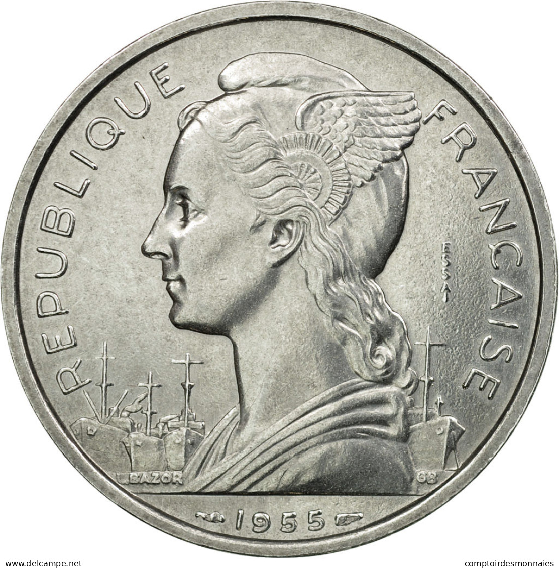 Monnaie, Réunion, 5 Francs, 1955, Paris, ESSAI, SPL, Aluminium, KM:E5 - Reunion