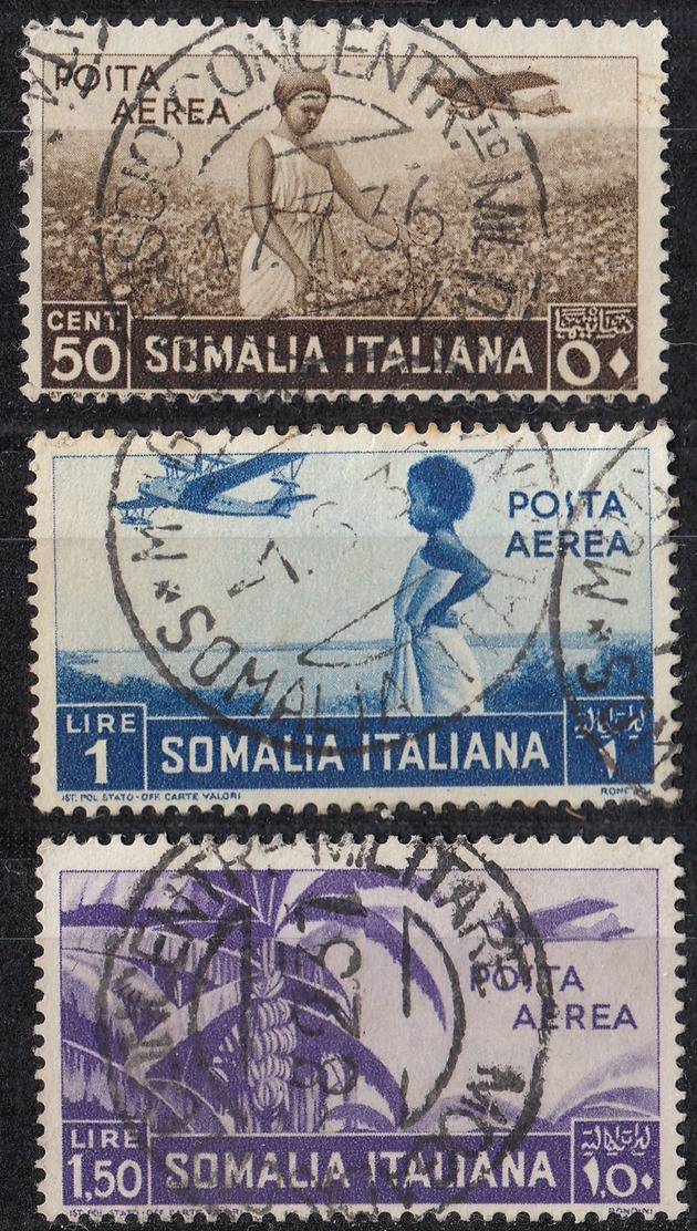 SOMALIA - 1936 - Lotto Formato Da Tre Valori Obliterati: Yvert 19, 22 E 23. - Somalia